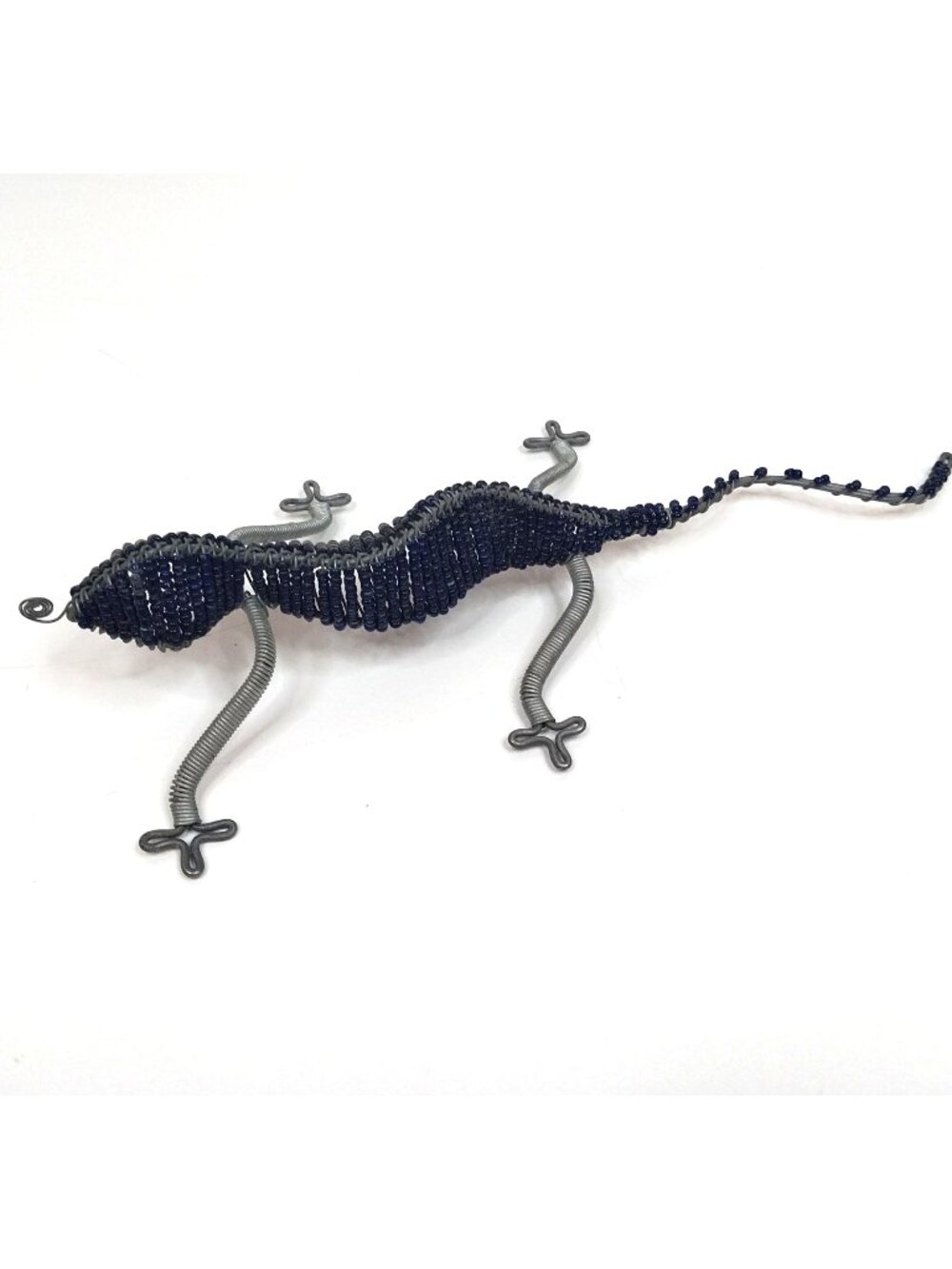 Artisan Handmade Beaded Wire Lizard Gecko Sculpture Purple Blue Home Decor 11"